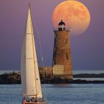 Whaleback Lighthouse off the coasts of Maine and New Hampshire. Composite photo.