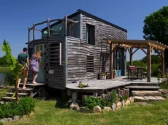 Sustainable tiny house, French tiny house living, Eco-friendly home design, Organic farm retreat, Reclaimed materials home, Tiny house luxury, Sustainable living ideas, Architectural ingenuity, Eco-conscious home decor, Tiny house inspiration