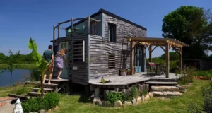 Sustainable tiny house, French tiny house living, Eco-friendly home design, Organic farm retreat, Reclaimed materials home, Tiny house luxury, Sustainable living ideas, Architectural ingenuity, Eco-conscious home decor, Tiny house inspiration